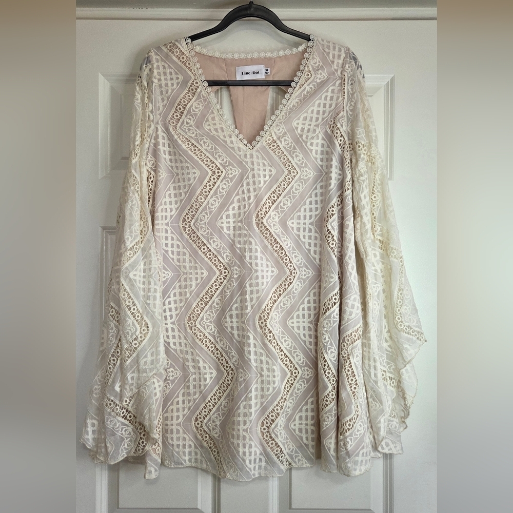 Anthro Line+Dot Crochet Embroidered Ivory Lace Tunic Dress - Size M - Picture 9 of 10